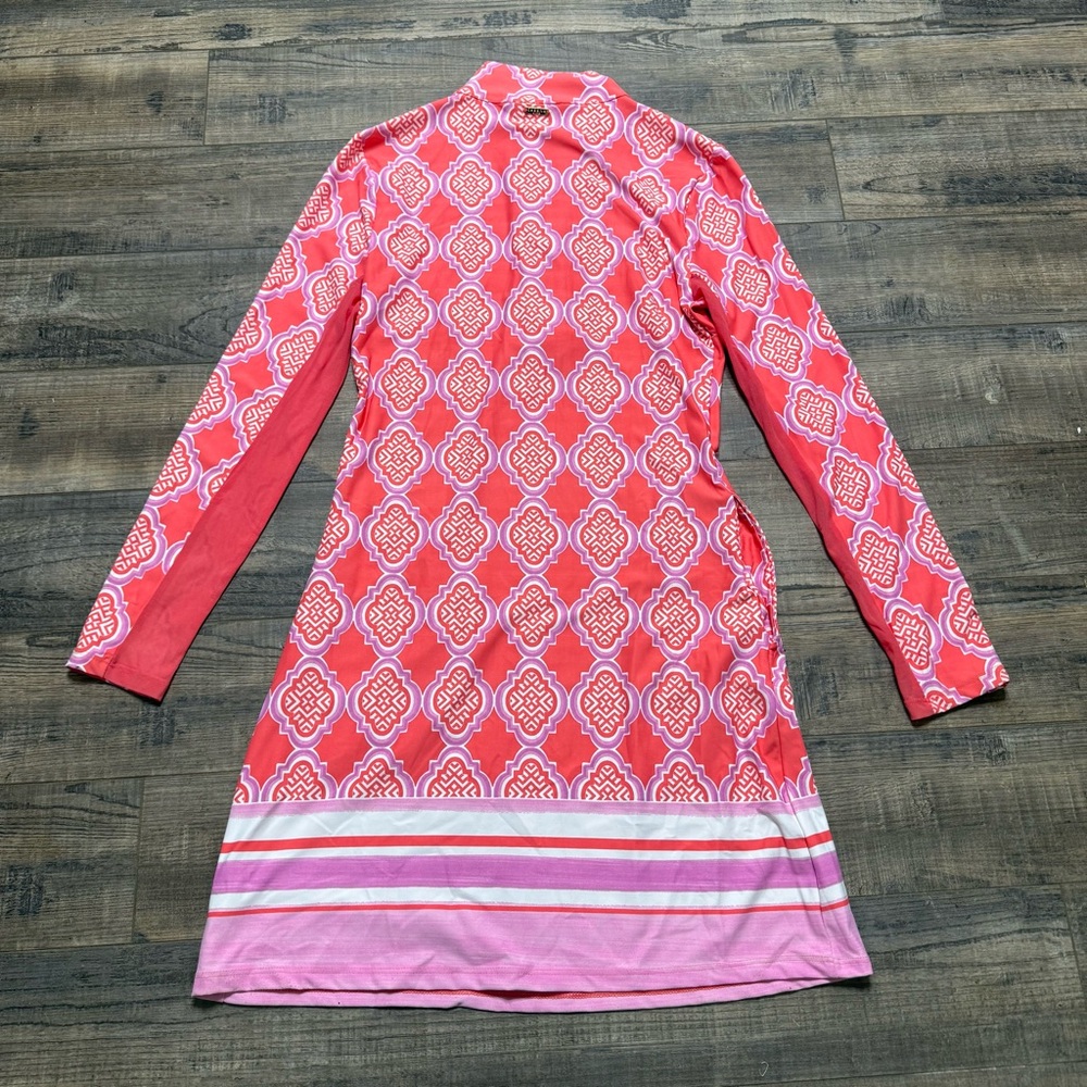 Cabana Life Coral and Pink Patterned Dress Long Sleeve - Picture 10 of 12